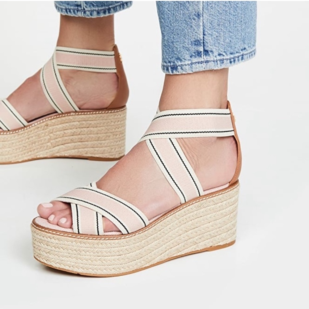 NWT TORY BURCH Frieda Espadrille Platform Sandal BLUSH STRIPE size 6.5